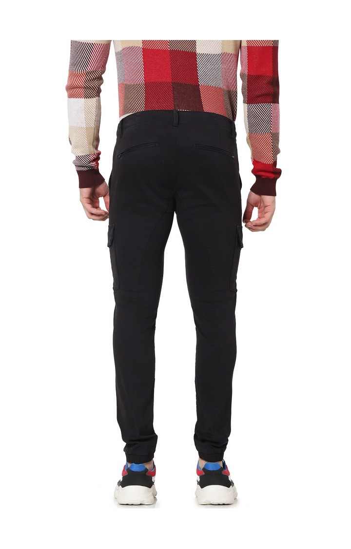 Celio Men Black Solid Loose Fit Cotton Cargo Casual Trouser