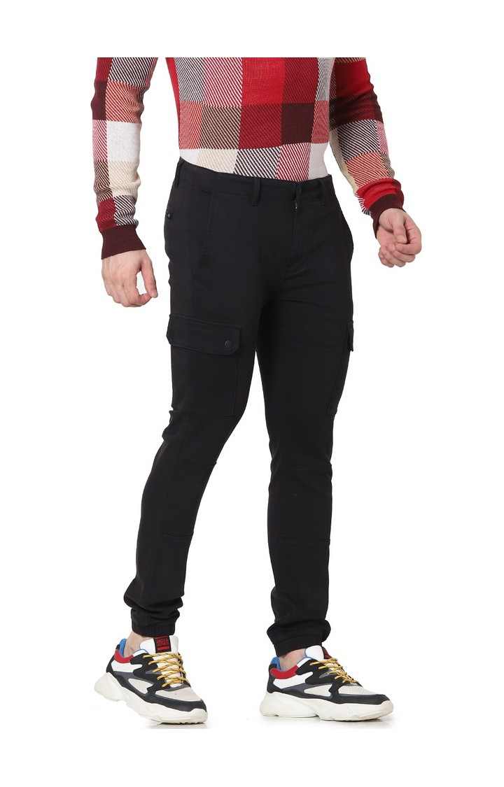 Celio Men Black Solid Loose Fit Cotton Cargo Casual Trouser