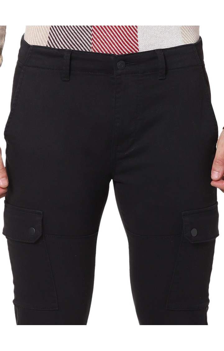 Celio Men Black Solid Loose Fit Cotton Cargo Casual Trouser