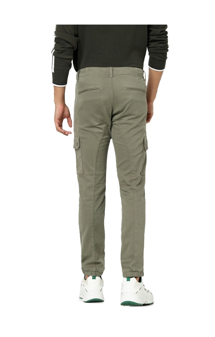 Celio Men Green Solid Loose Fit Cotton Cargo Casual Trouser