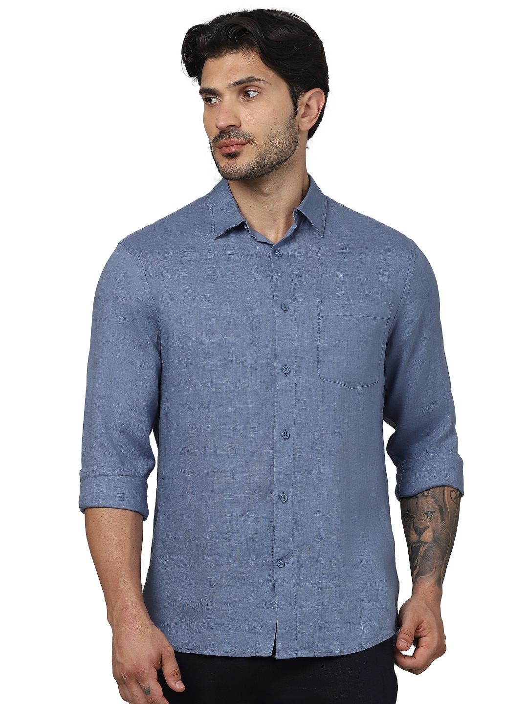 celio | Celio Men Blue Solid Regular Fit Linen Shirts