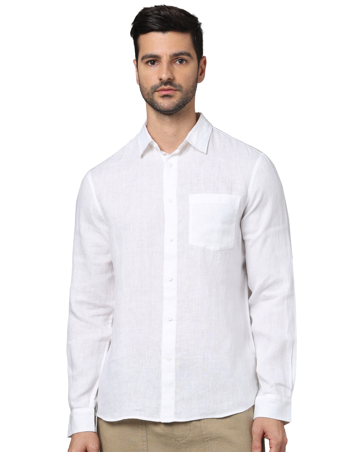 celio | Celio Men White Solid Regular Fit Linen Shirts