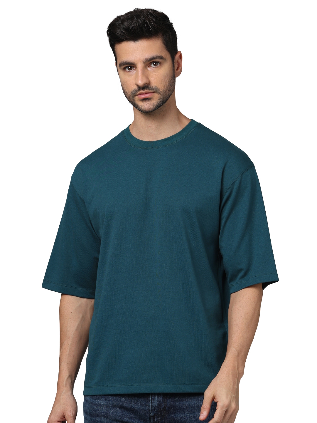 celio | Celio Men Green Solid Oversized Cotton Fashion Tshirts