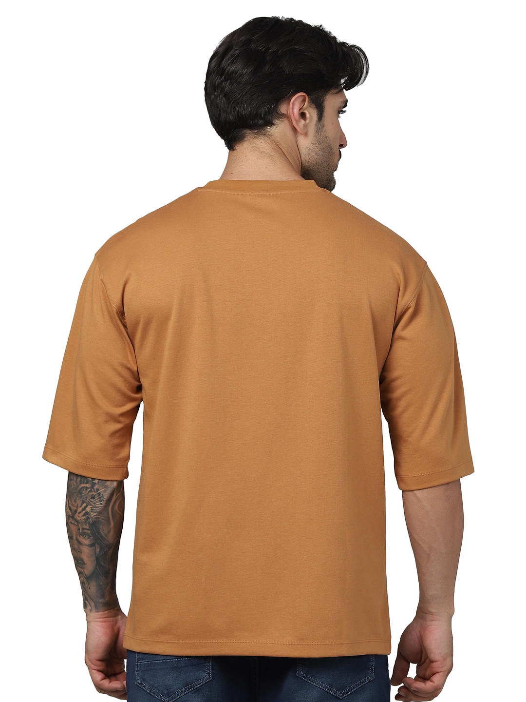 Celio Men Brown Solid Oversized Cotton Fashion Tshirts