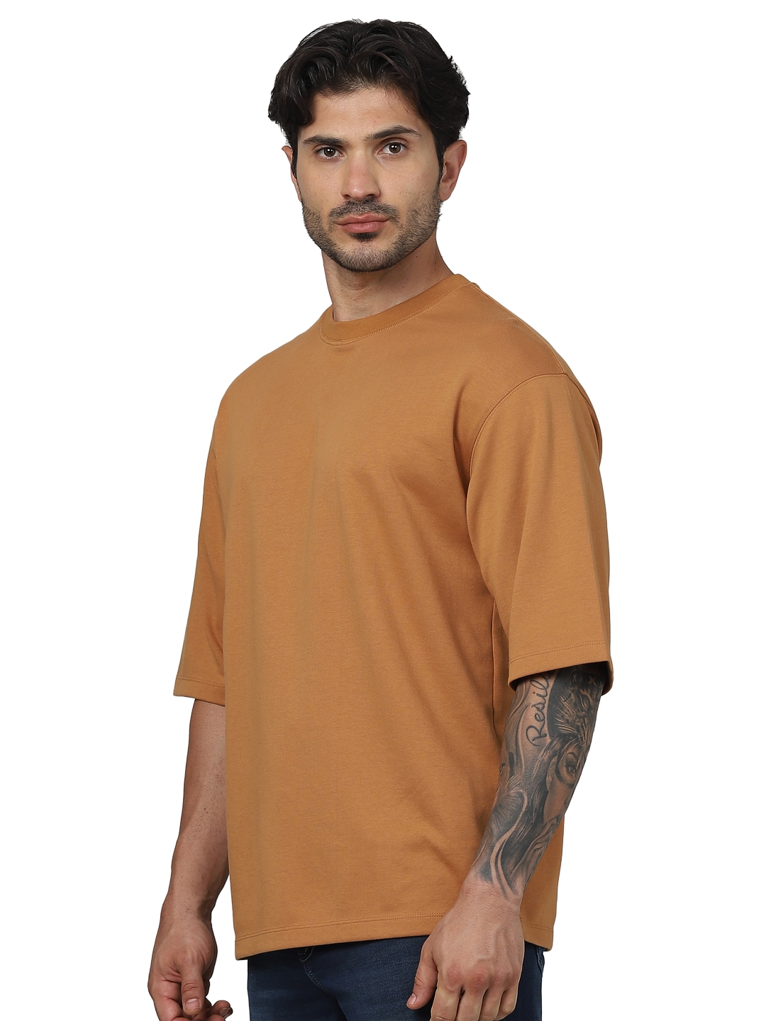 celio | Celio Men Brown Solid Oversized Cotton Fashion Tshirts