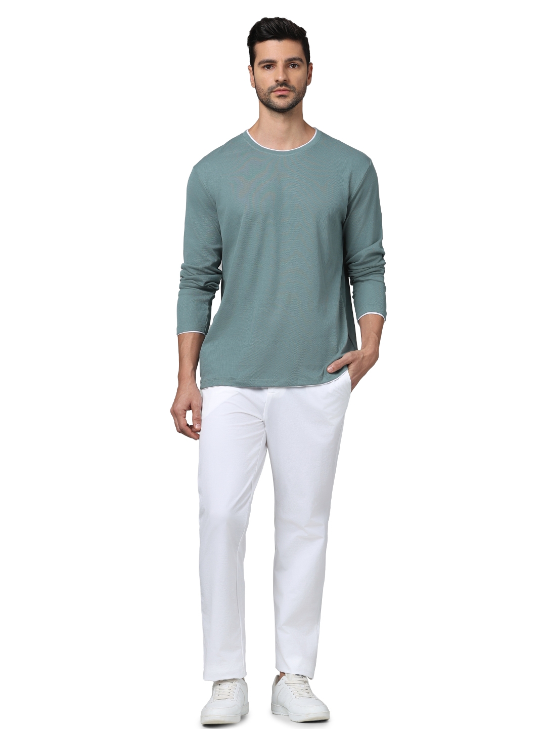 Celio Men Blue Solid Regular Fit Cotton Fashion Tshirt
