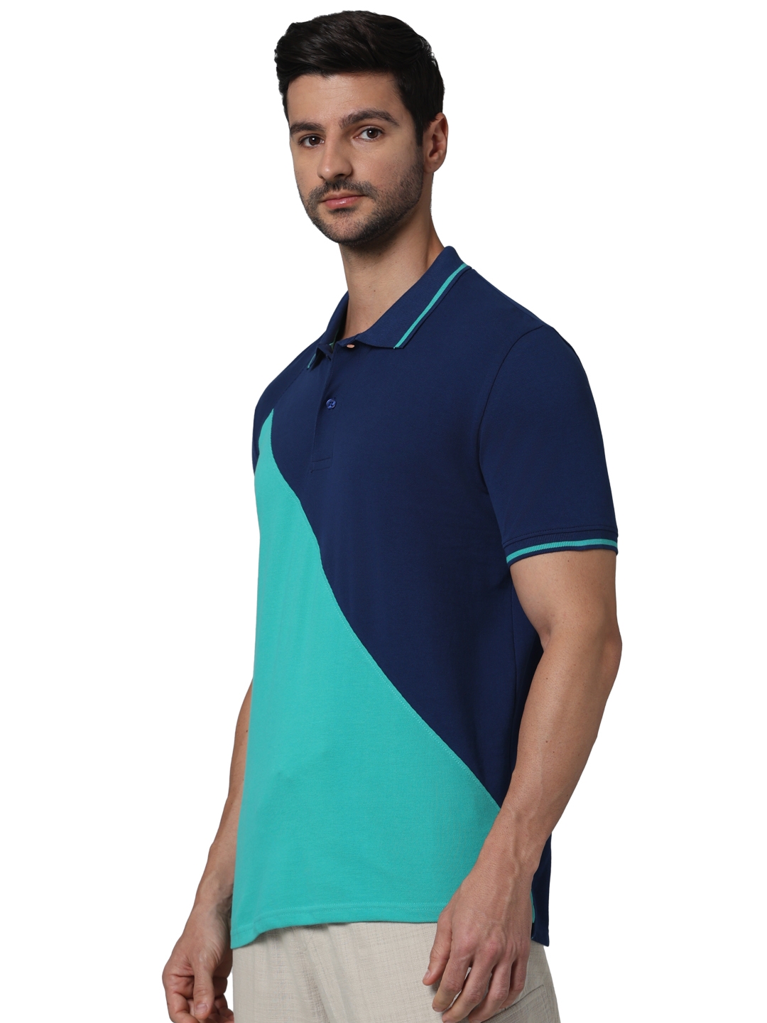 Celio Men Green Colourblocked Regular Fit Cotton Fashion Polo Tshirt