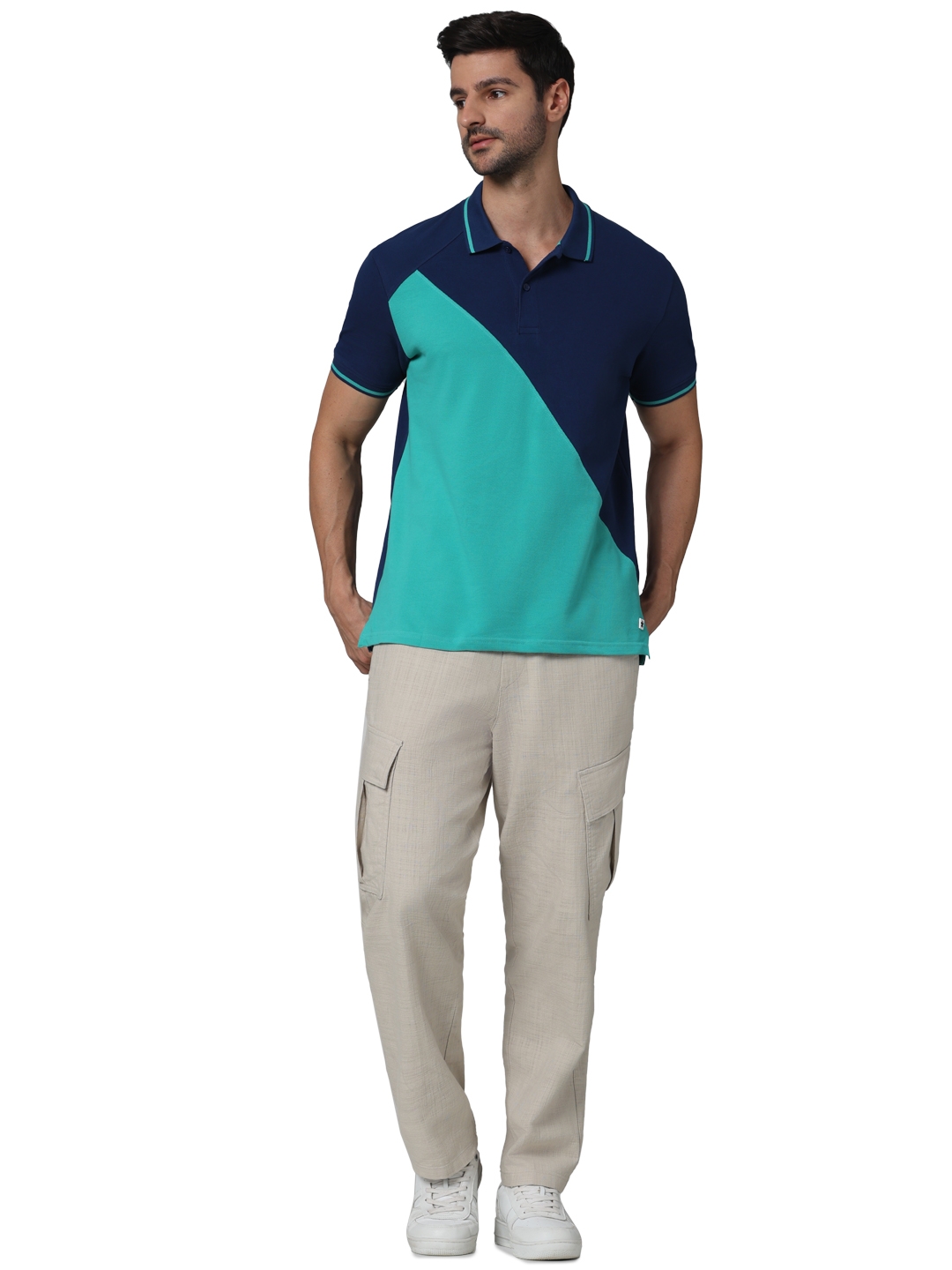 Celio Men Green Colourblocked Regular Fit Cotton Fashion Polo Tshirt