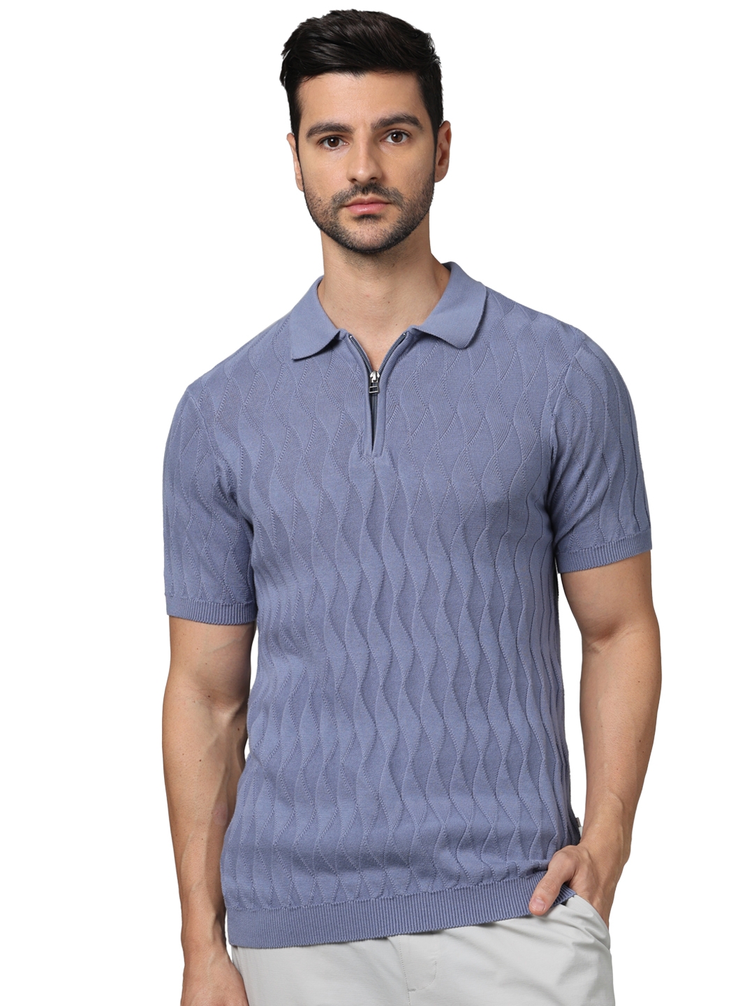 Celio Men Grey Graphics Regular Fit Cotton Flat Knit Tshirts
