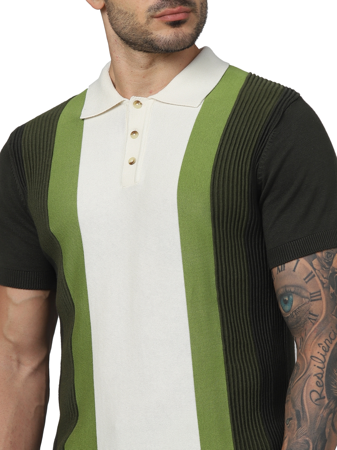 Celio Men Green Colourblocked Regular Fit Cotton Flat Knit Tshirts