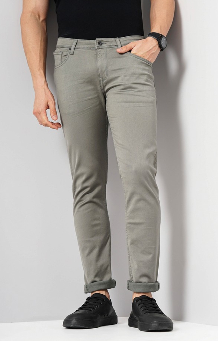 Celio Men Grey Solid Slim Fit Cotton Colored Denim Jeans