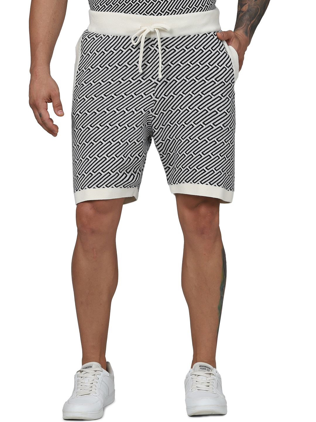 celio | Celio Men Black Graphics Regular Fit Cotton Flatknit Bermuda Shorts