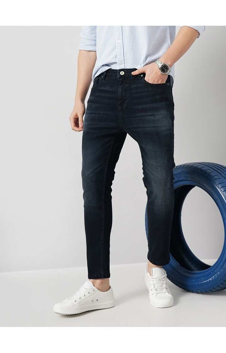 Celio Men Black Solid Skinny Fit Cotton Knit Dobby Denim Jeans