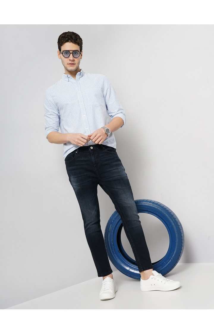Celio Men Black Solid Skinny Fit Cotton Knit Dobby Denim Jeans