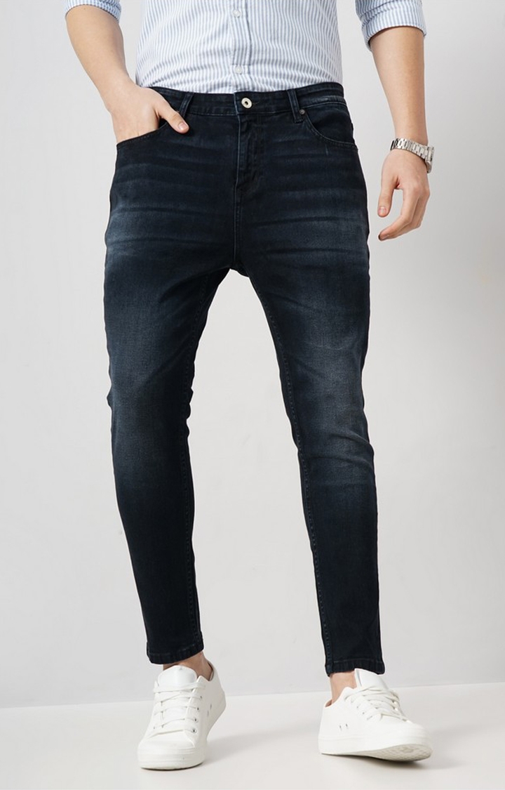 celio | Celio Men Black Solid Skinny Fit Cotton Knit Dobby Denim Jeans