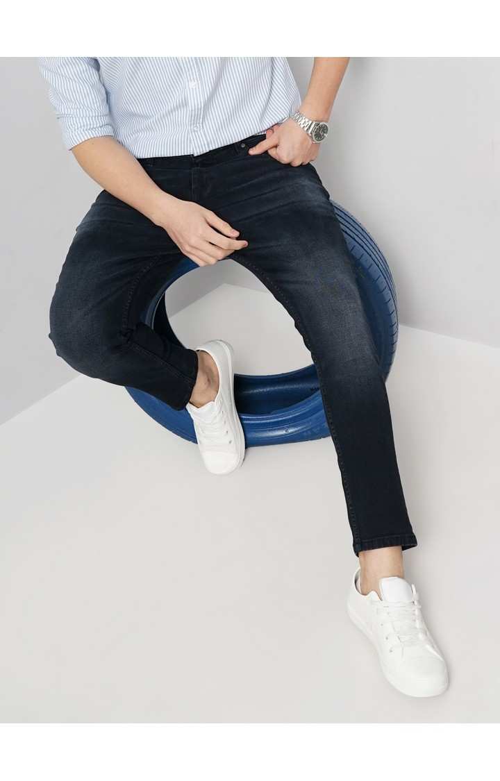 Celio Men Black Solid Skinny Fit Cotton Knit Dobby Denim Jeans