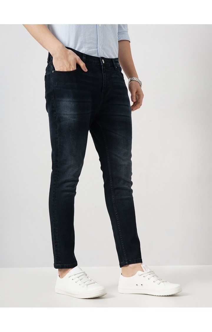 Celio Men Black Solid Skinny Fit Cotton Knit Dobby Denim Jeans