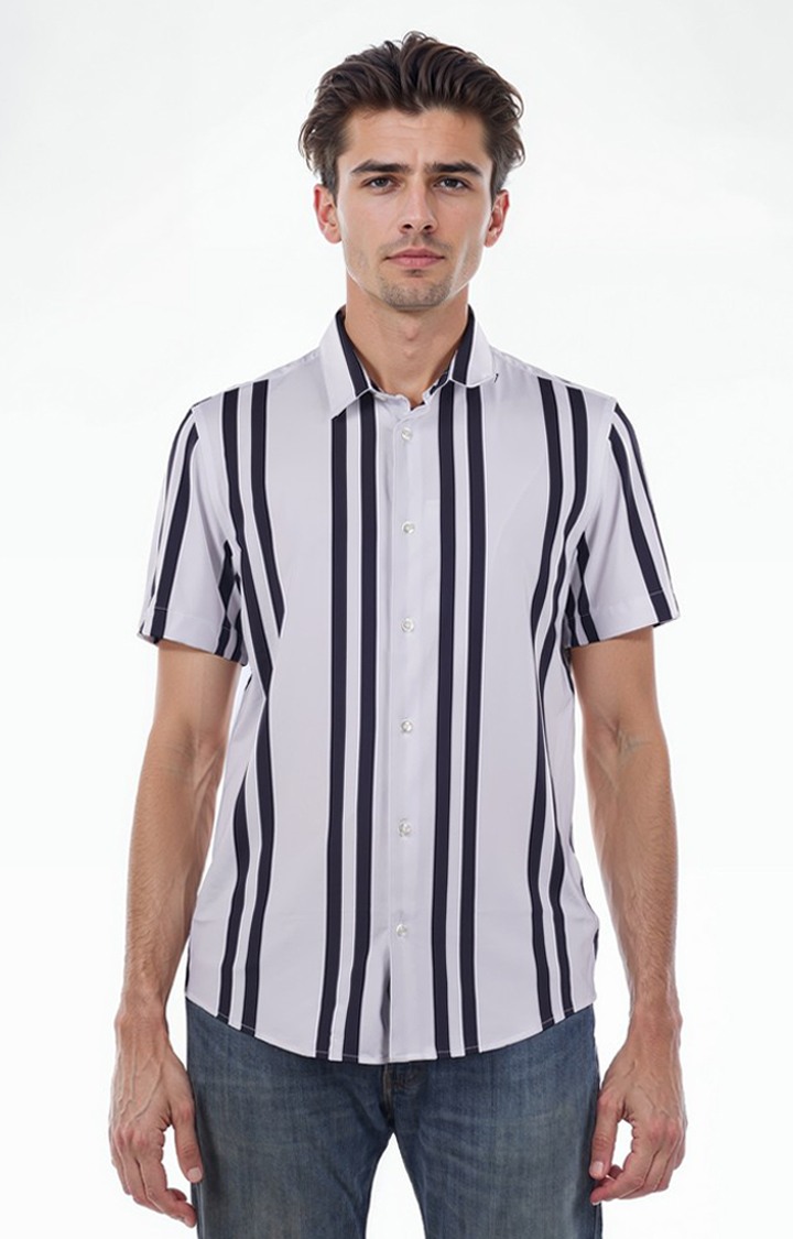 Celio Men White Striped Regular Fit Nylon Casual Shirts