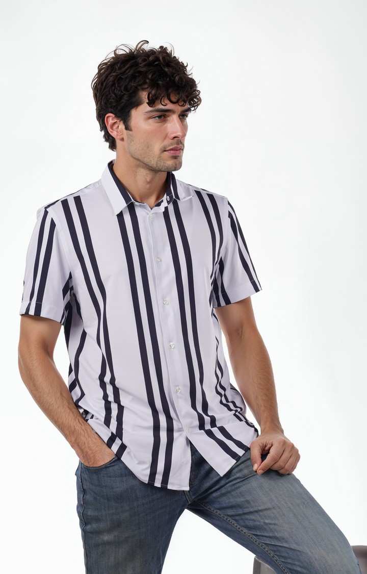 Celio Men White Striped Regular Fit Nylon Casual Shirts