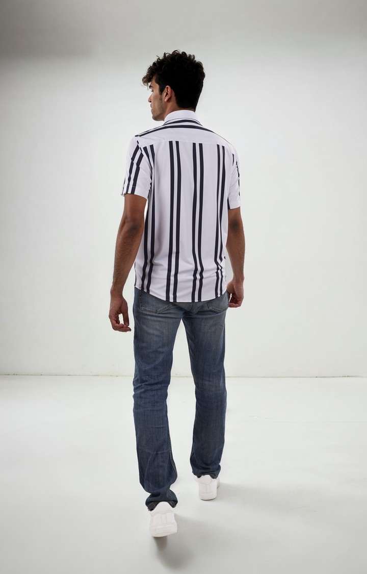 Celio Men White Striped Regular Fit Nylon Casual Shirts