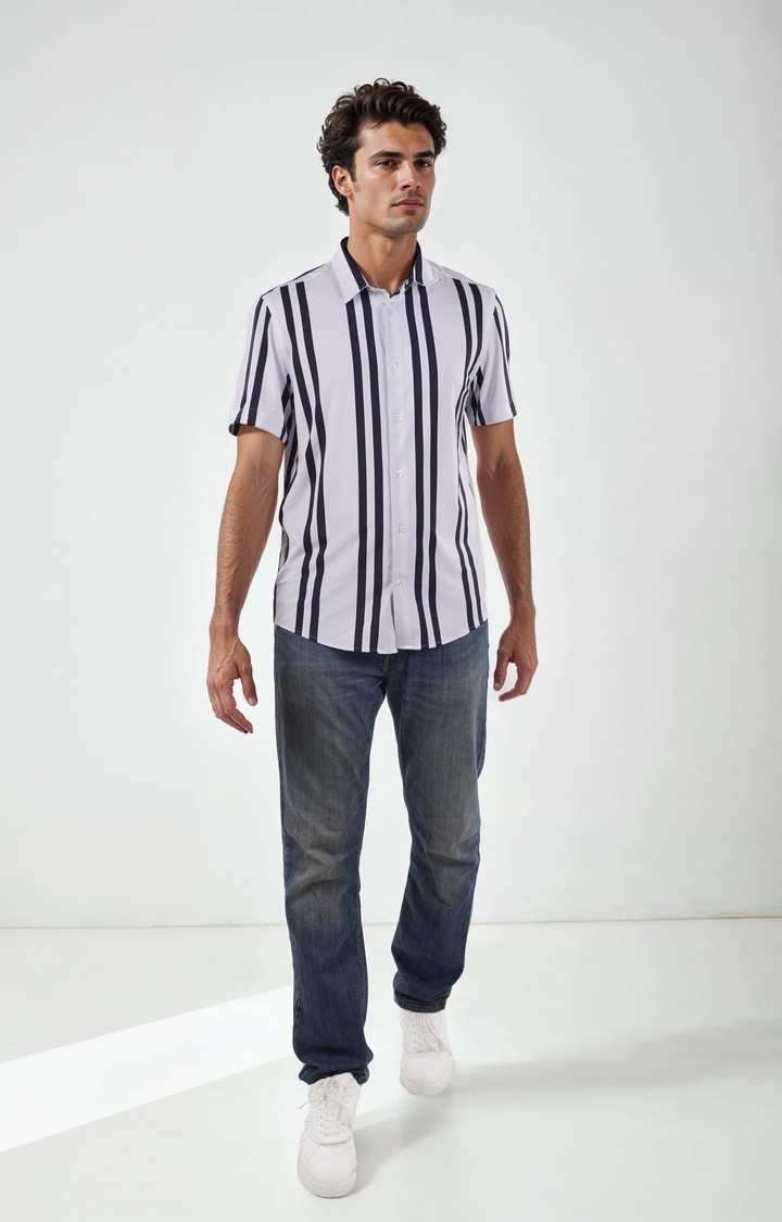 Celio Men White Striped Regular Fit Nylon Casual Shirts