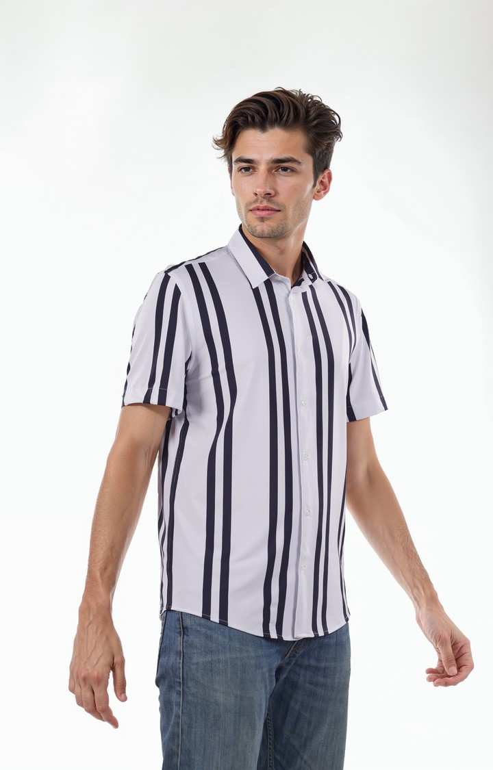 Celio Men White Striped Regular Fit Nylon Casual Shirts