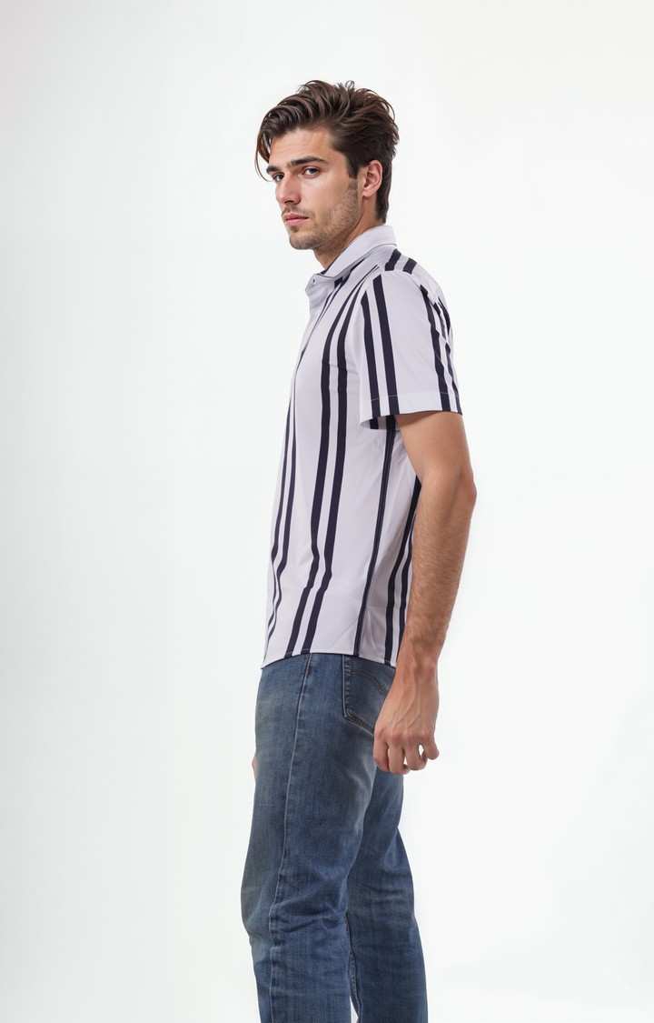Celio Men White Striped Regular Fit Nylon Casual Shirts