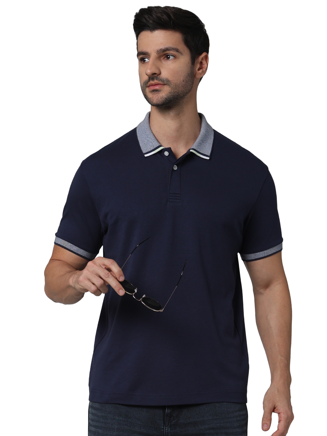 celio | Celio Men Navy Blue Solid Regular Fit Cotton Fashion Polo Tshirt