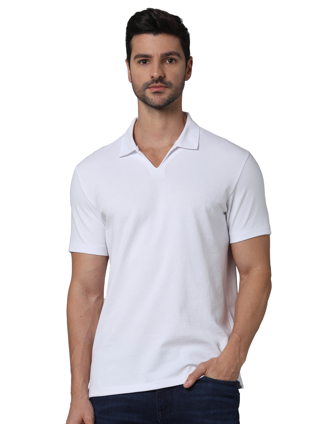 celio | Celio Men Off White Solid Regular Fit Cotton Basic Polo Tshirt