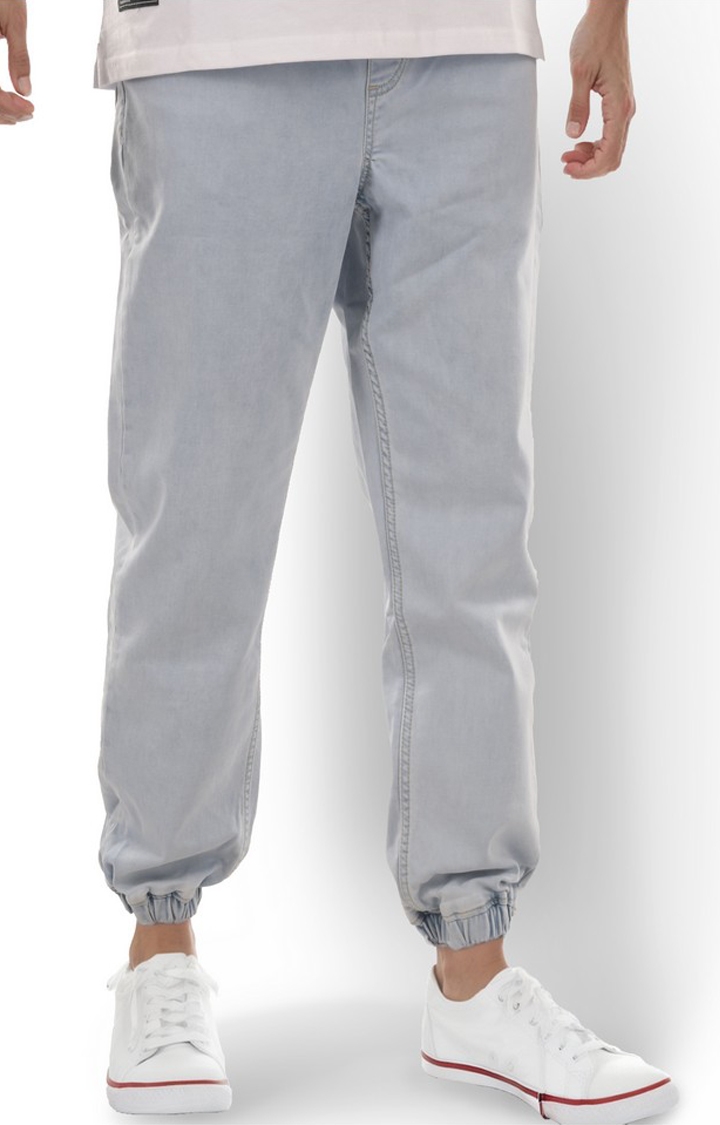 celio | Celio Men White Solid Regular Fit Cotton Joggers Trousers