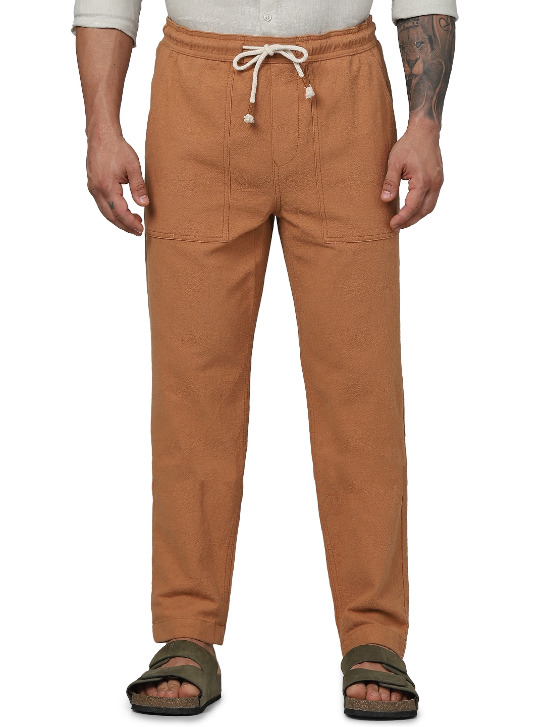 celio | Celio Men Red Solid Loose Fit Cotton Fashion Jog Trousers