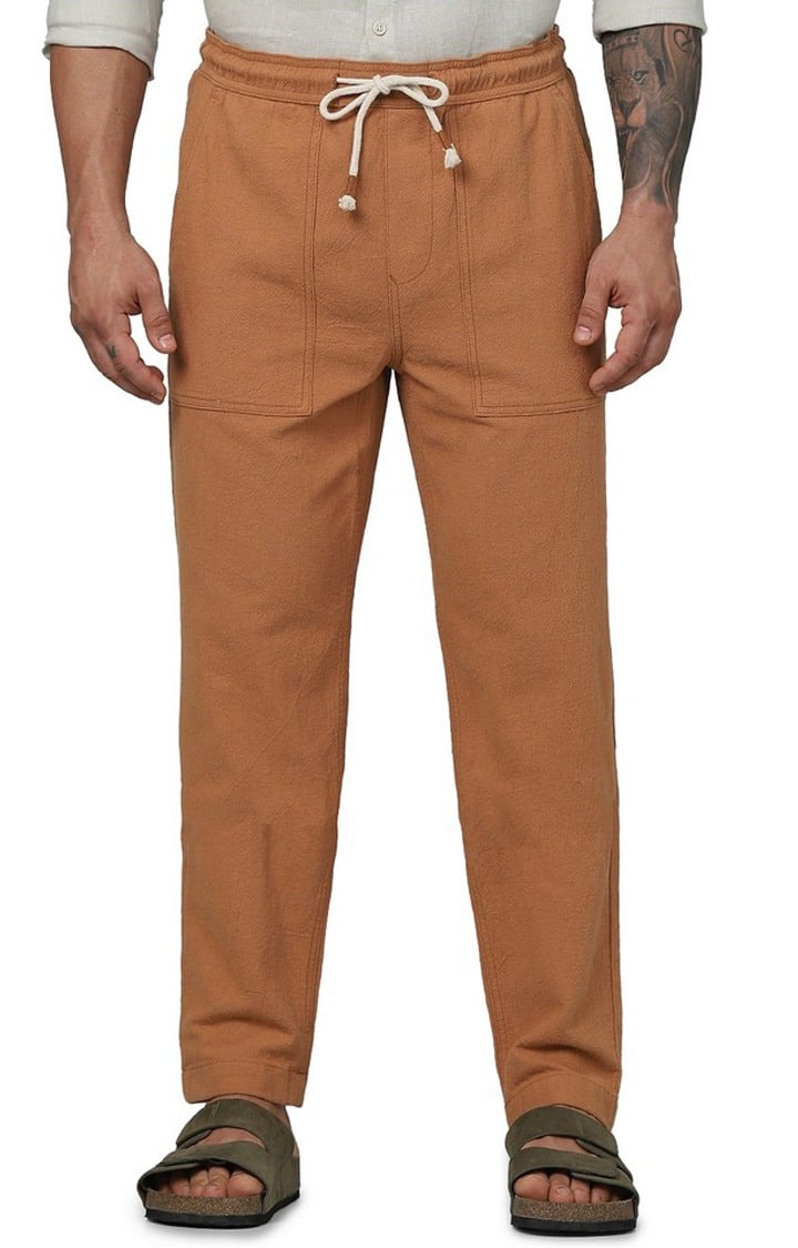 Celio Men Red Solid Loose Fit Cotton Fashion Jog Trousers