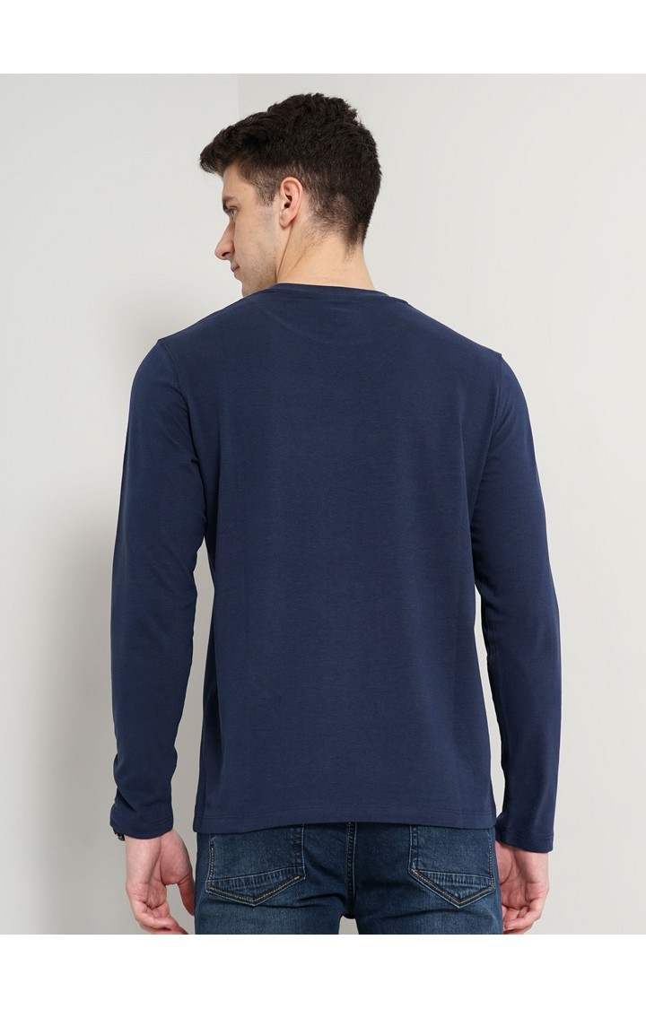 Celio Men Navy Blue Solid Regular Fit Pure Cotton Jersey Tshirt