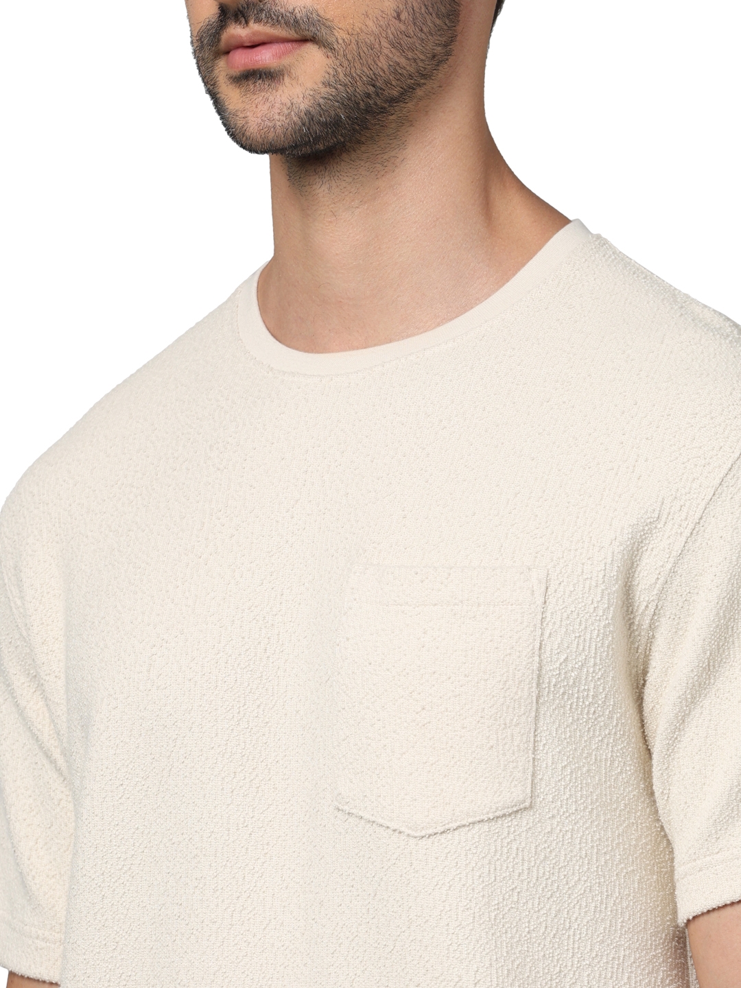 Celio Men Beige Solid Regular Fit Cotton Fashion Tshirts