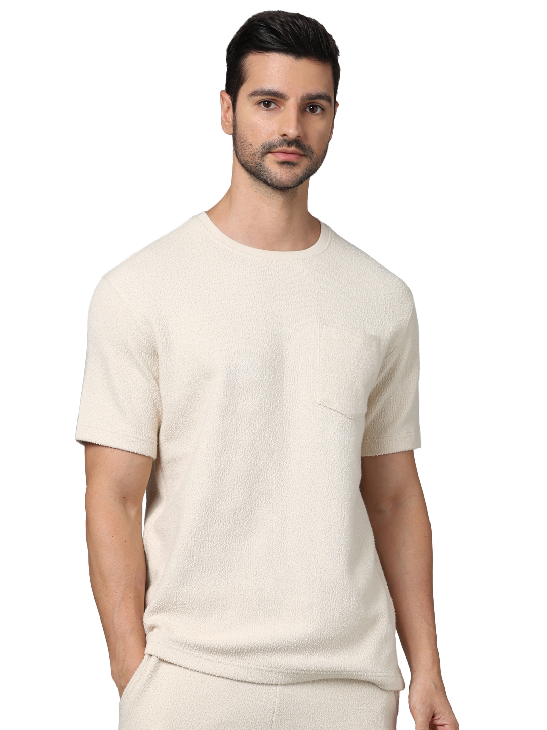 celio | Celio Men Beige Solid Regular Fit Cotton Fashion Tshirts