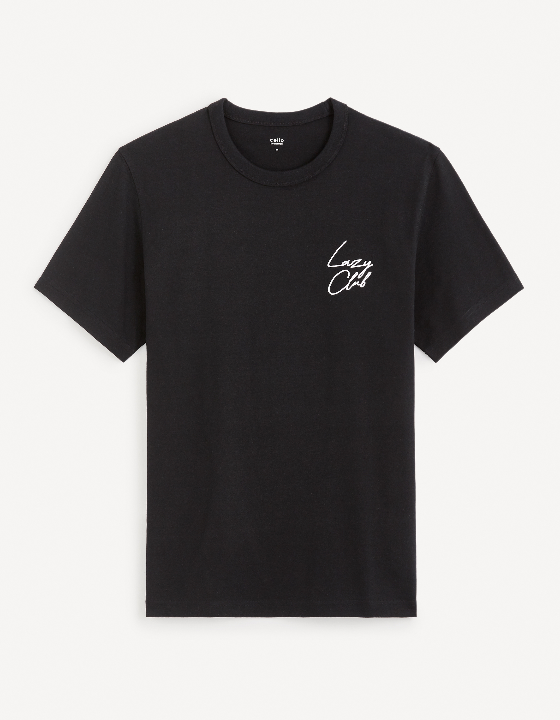 Celio Men Black Solid Regular Fit Cotton Graphic Tshirt