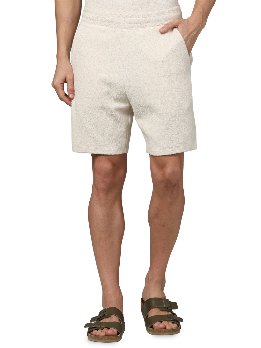 Celio Men Beige Solid Regular Fit Cotton Fashion Casual Shorts