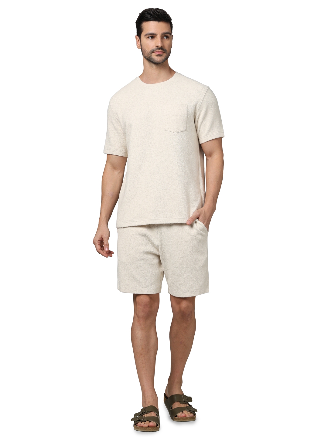 Celio Men Beige Solid Regular Fit Cotton Fashion Casual Shorts