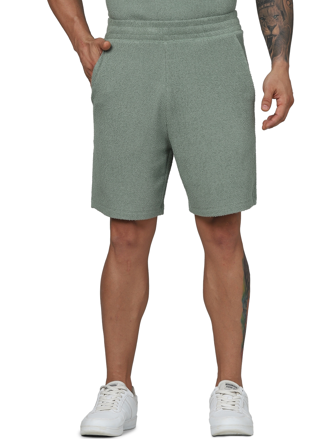 Celio Men Khaki Solid Regular Fit Cotton Fashion Casual Shorts