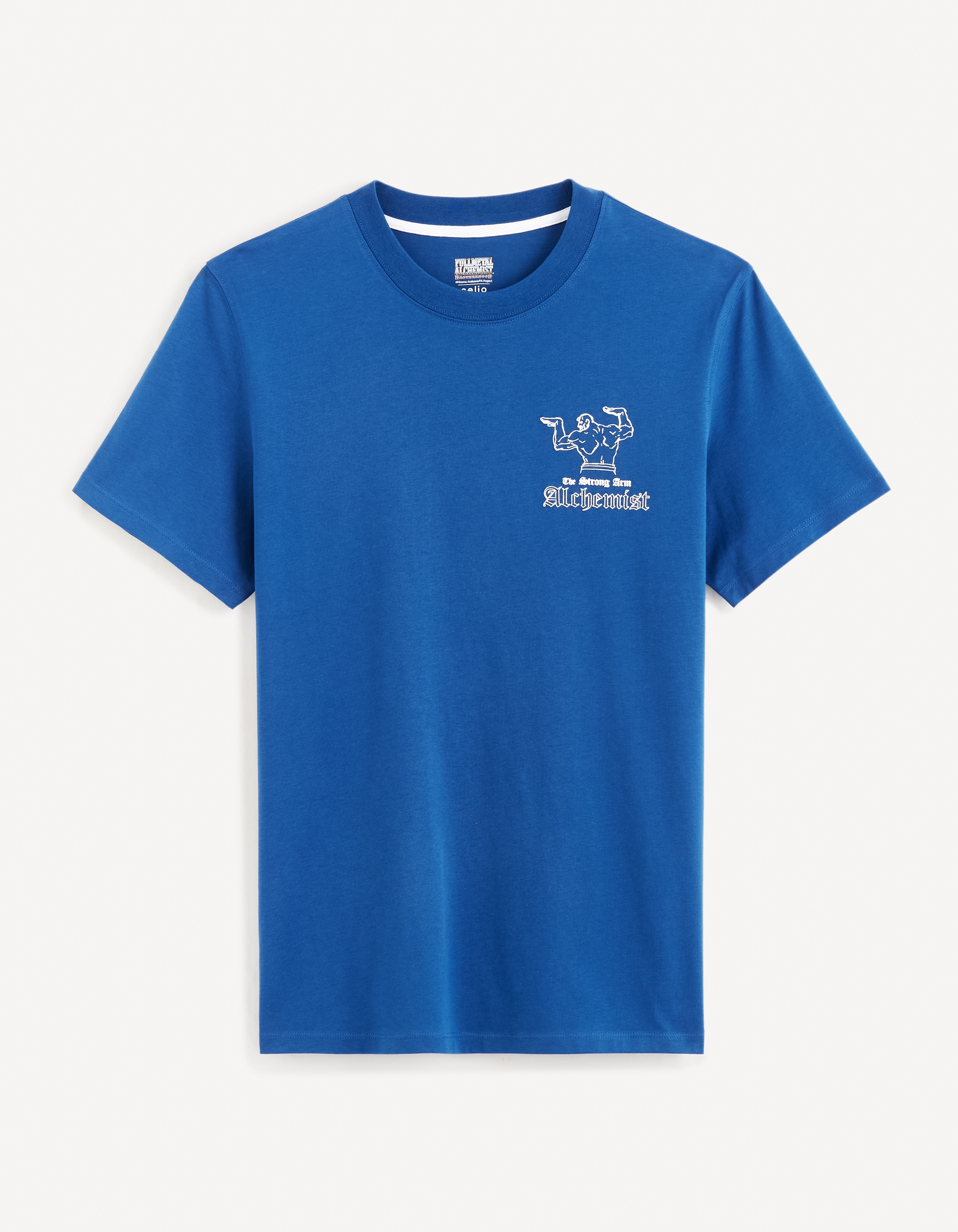 Celio Men Blue Printed Regular Fit Cotton Full Metal Alchemist Tshirt