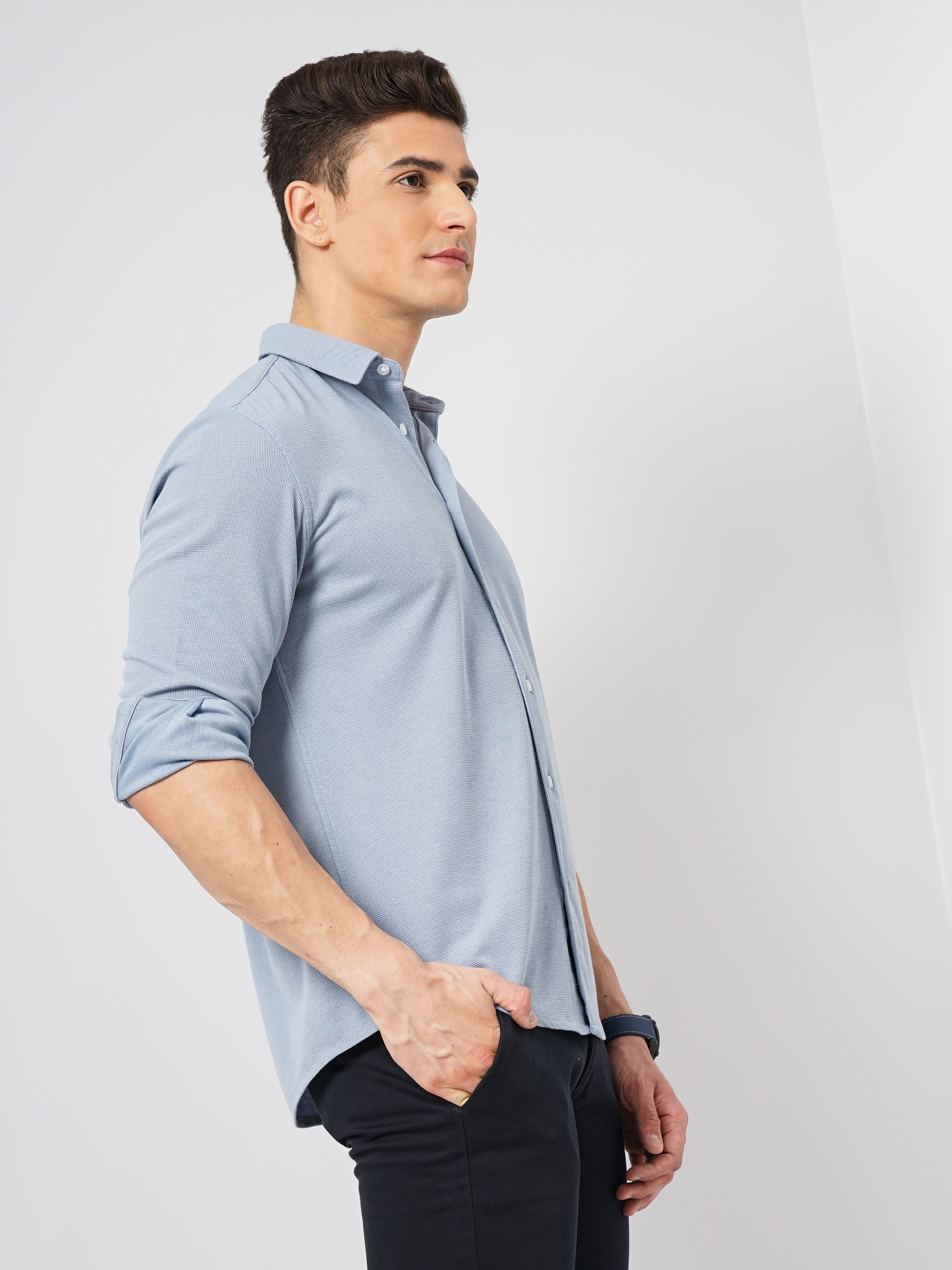 Celio Men Blue Solid Regular Fit Polyester Casual Shirt