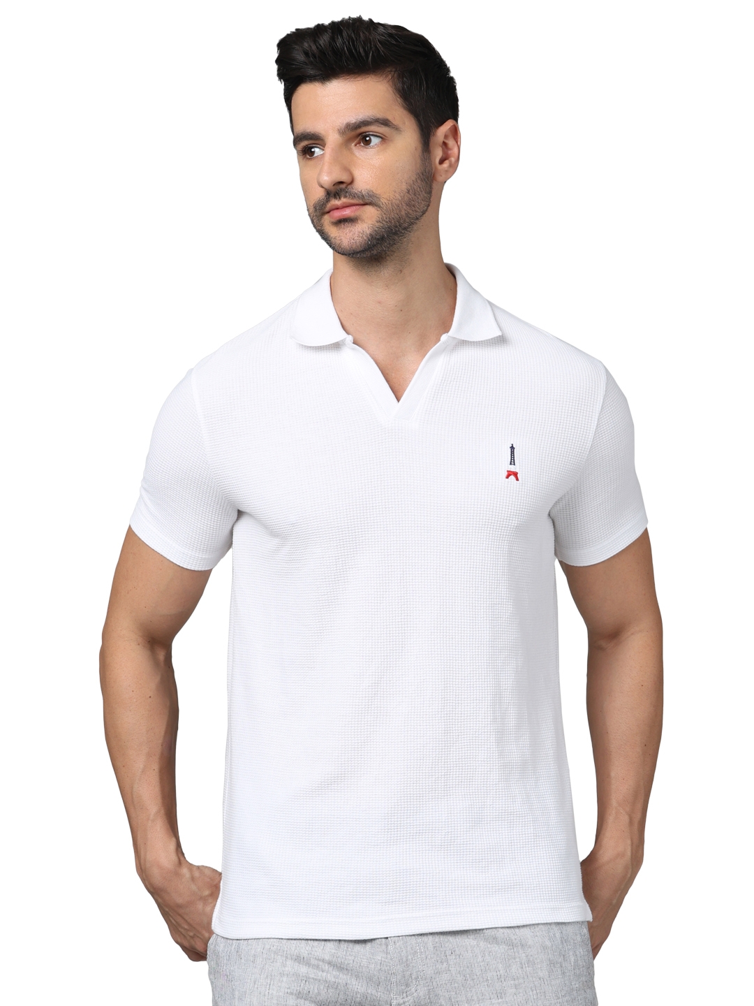 celio | Celio Men White Solid Regular Fit Cotton Basic Polo Tshirts