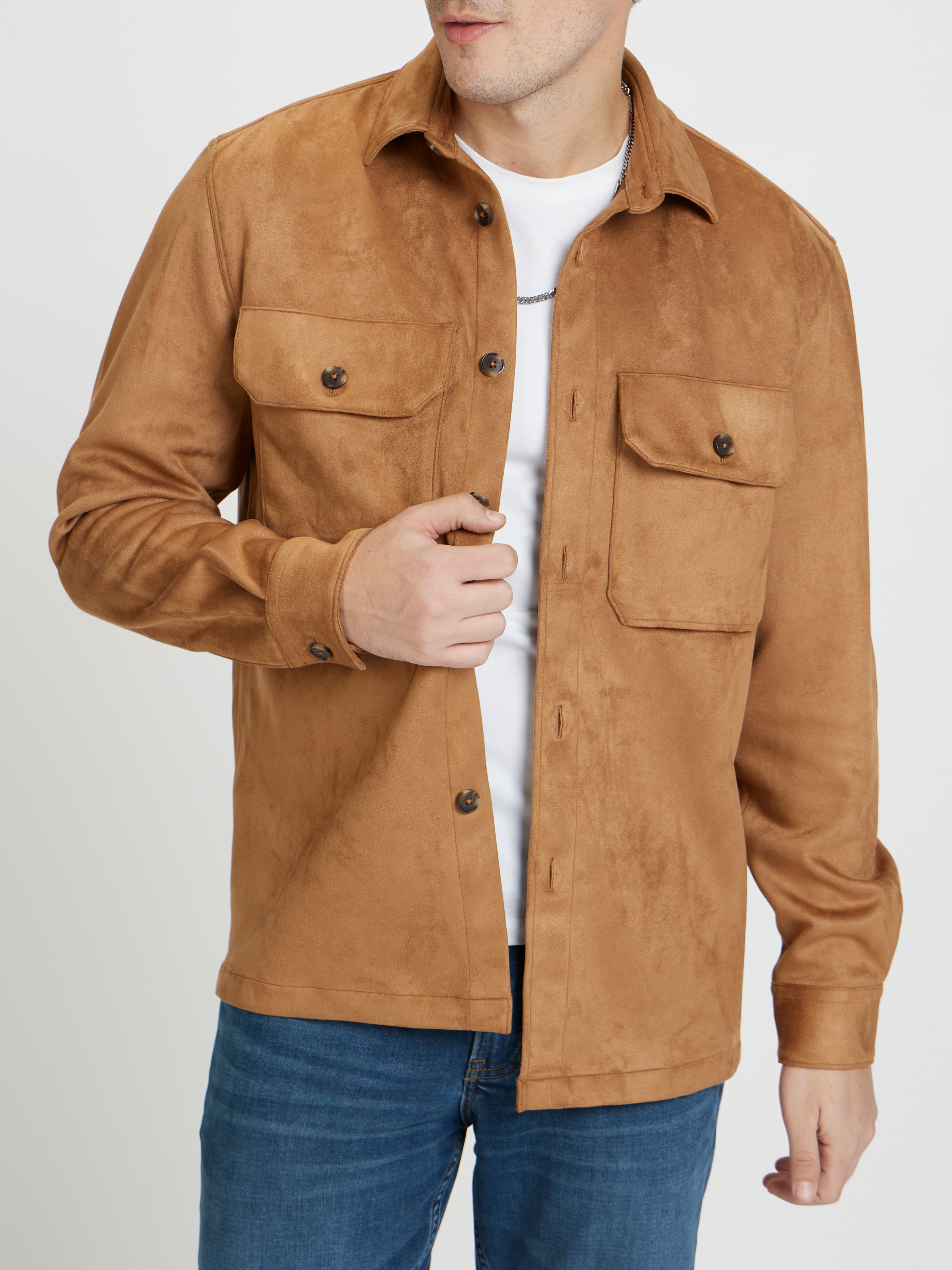Celio Men Brown Solid Regular Fit Polyester Suede Jacket