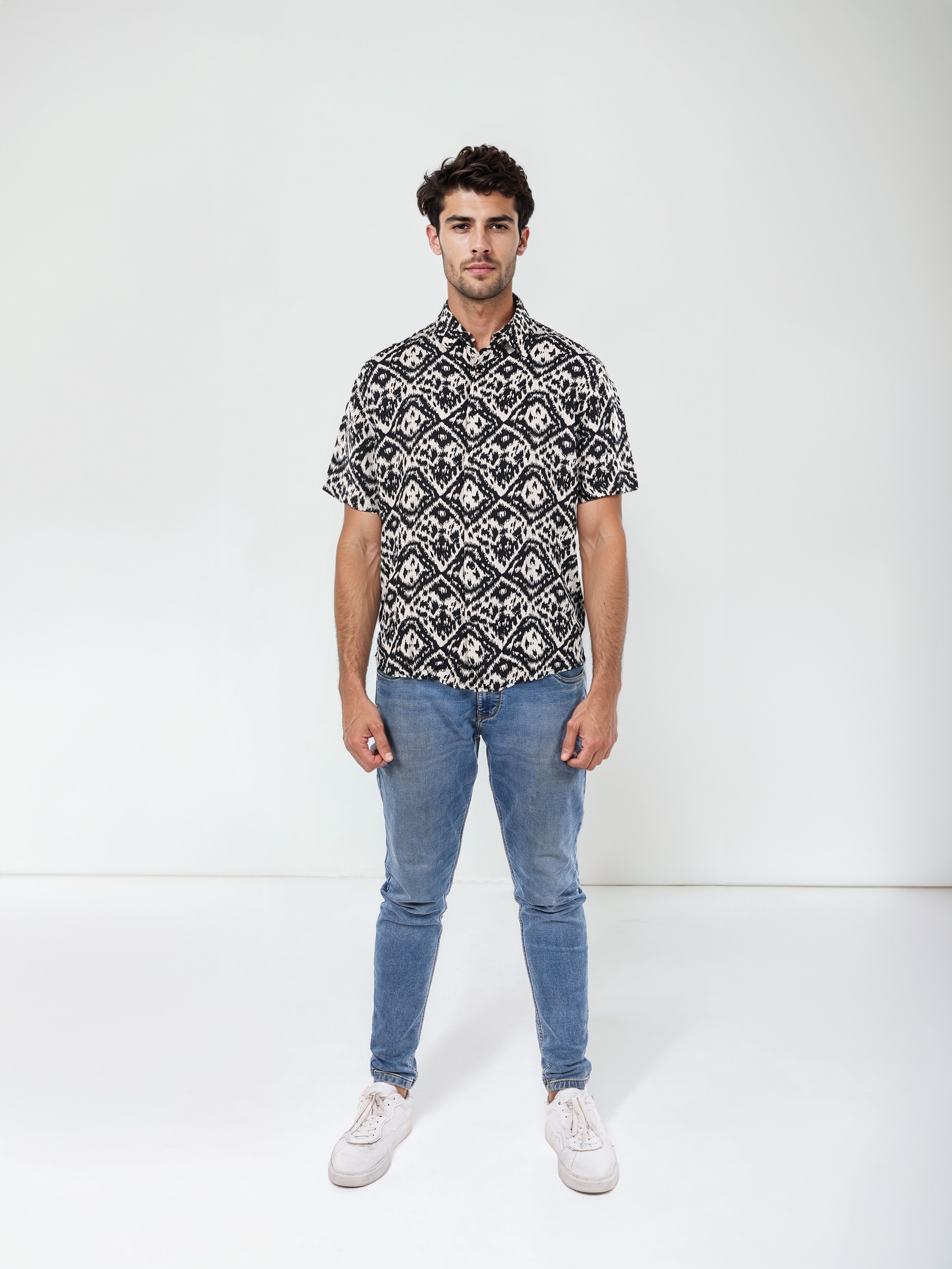Celio Men Black Printed Regular Fit Viscose Rayon Soft Touch Shirts