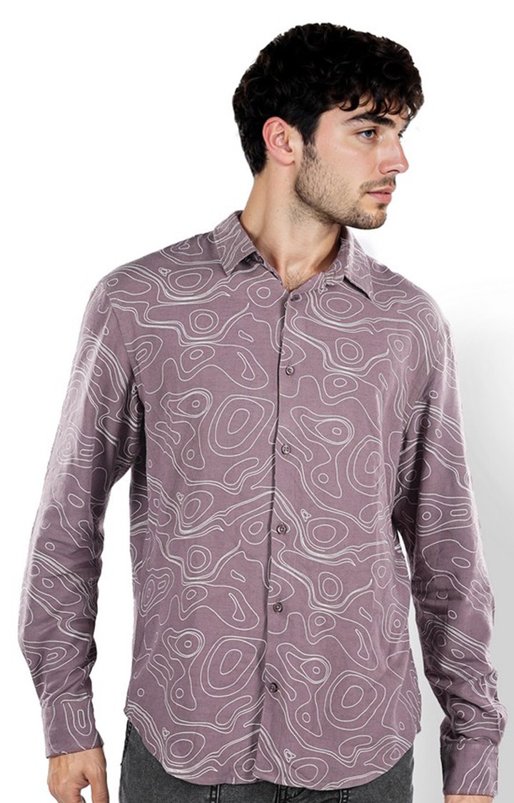 Celio Men Purple Printed Regular Fit Linen Casual Shirts