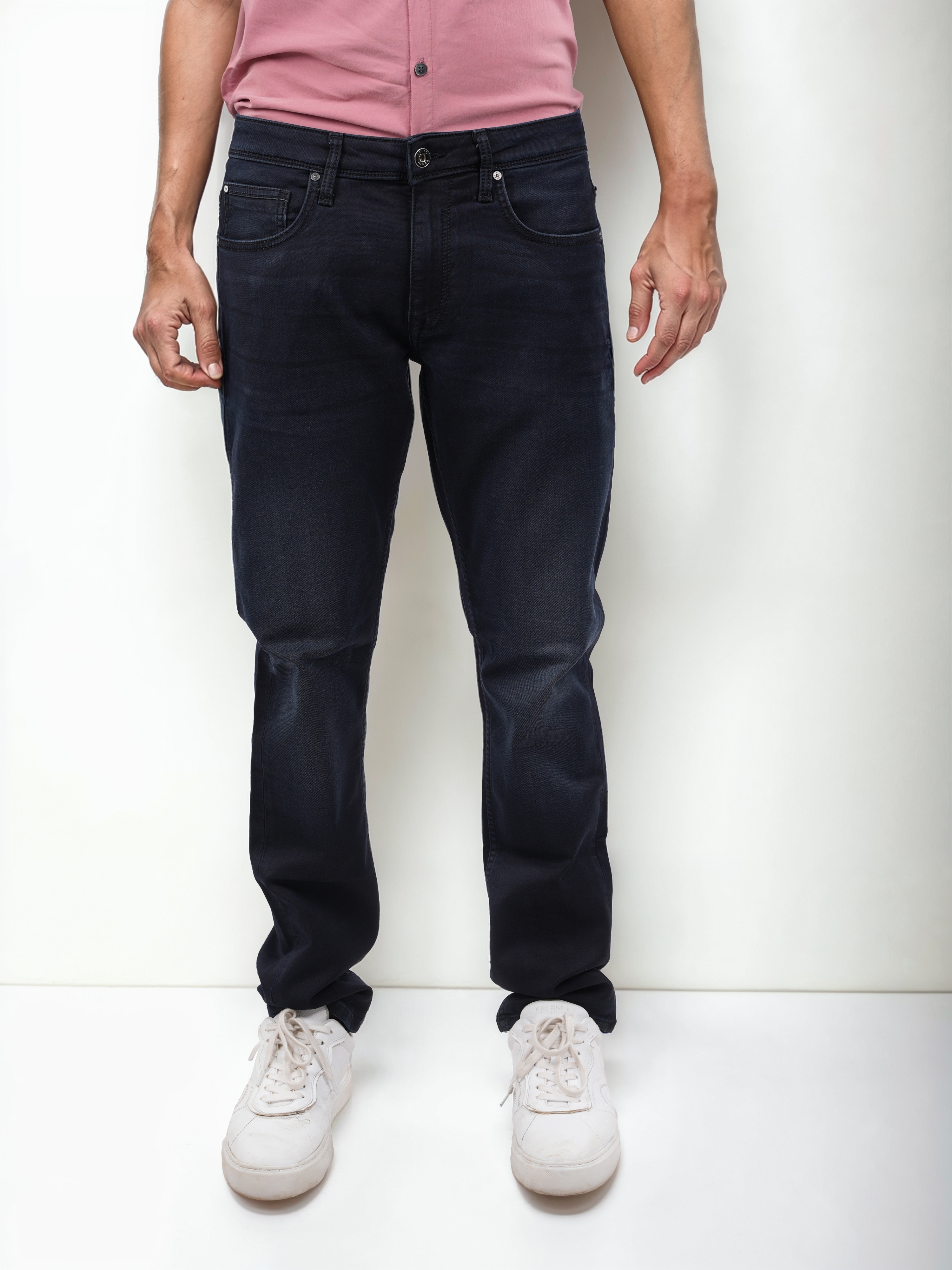 celio | Celio Men Blue Solid Slim Fit Cotton Knit Dobby Jeans