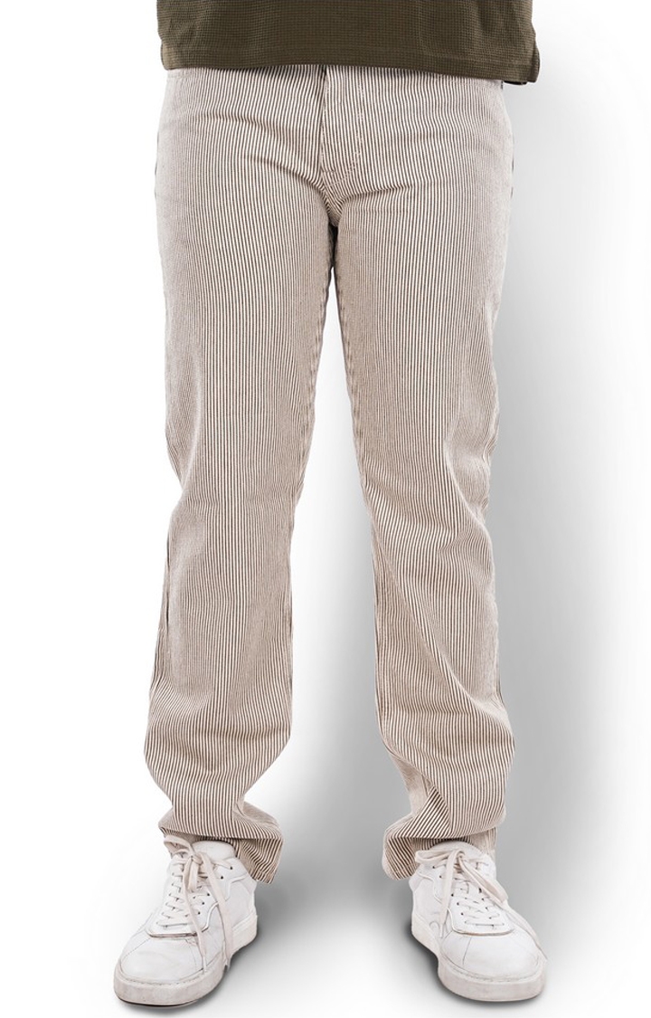 celio | Celio Men Beige Solid Regular Fit Cotton Checks / Stripes Jeans