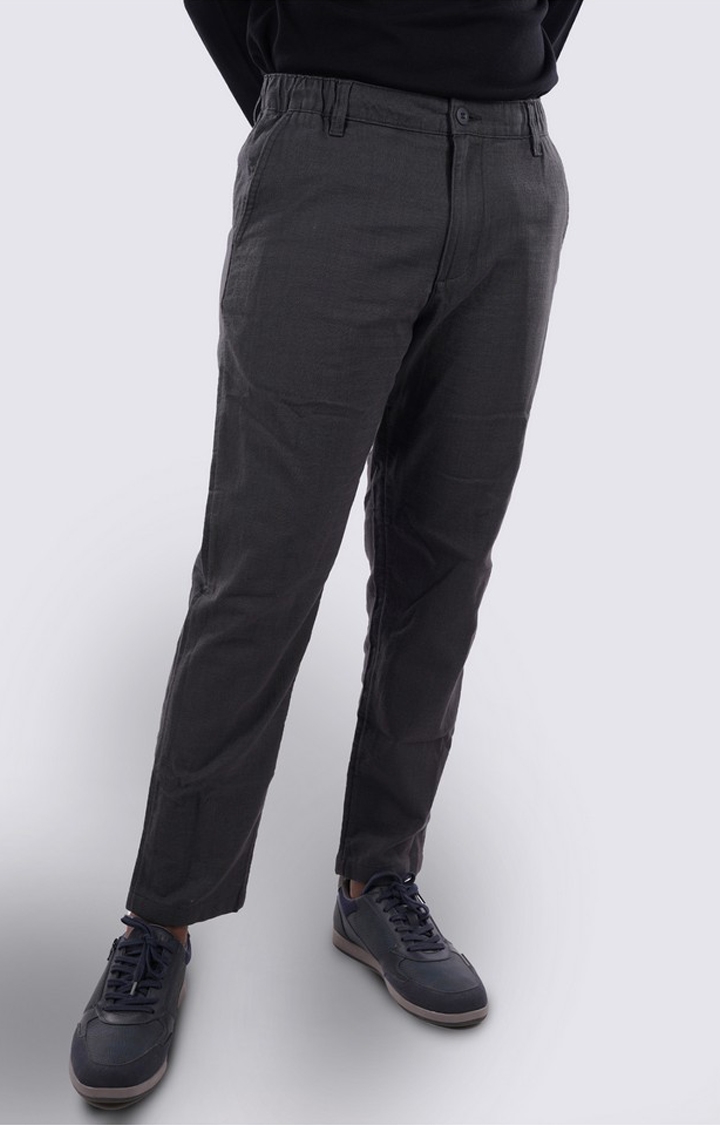 celio | Celio Men Grey Solid Regular Fit Cotton Fashion Trousers