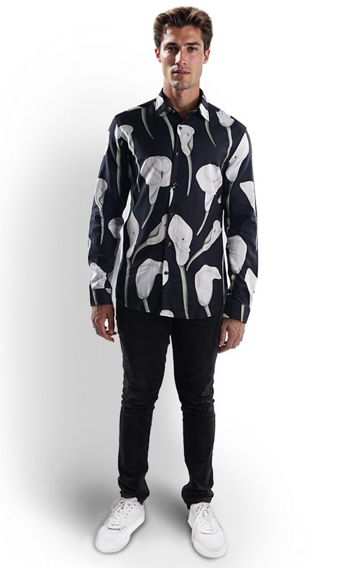 Celio Men Black Printed Regular Fit Cotton Festive Shirts