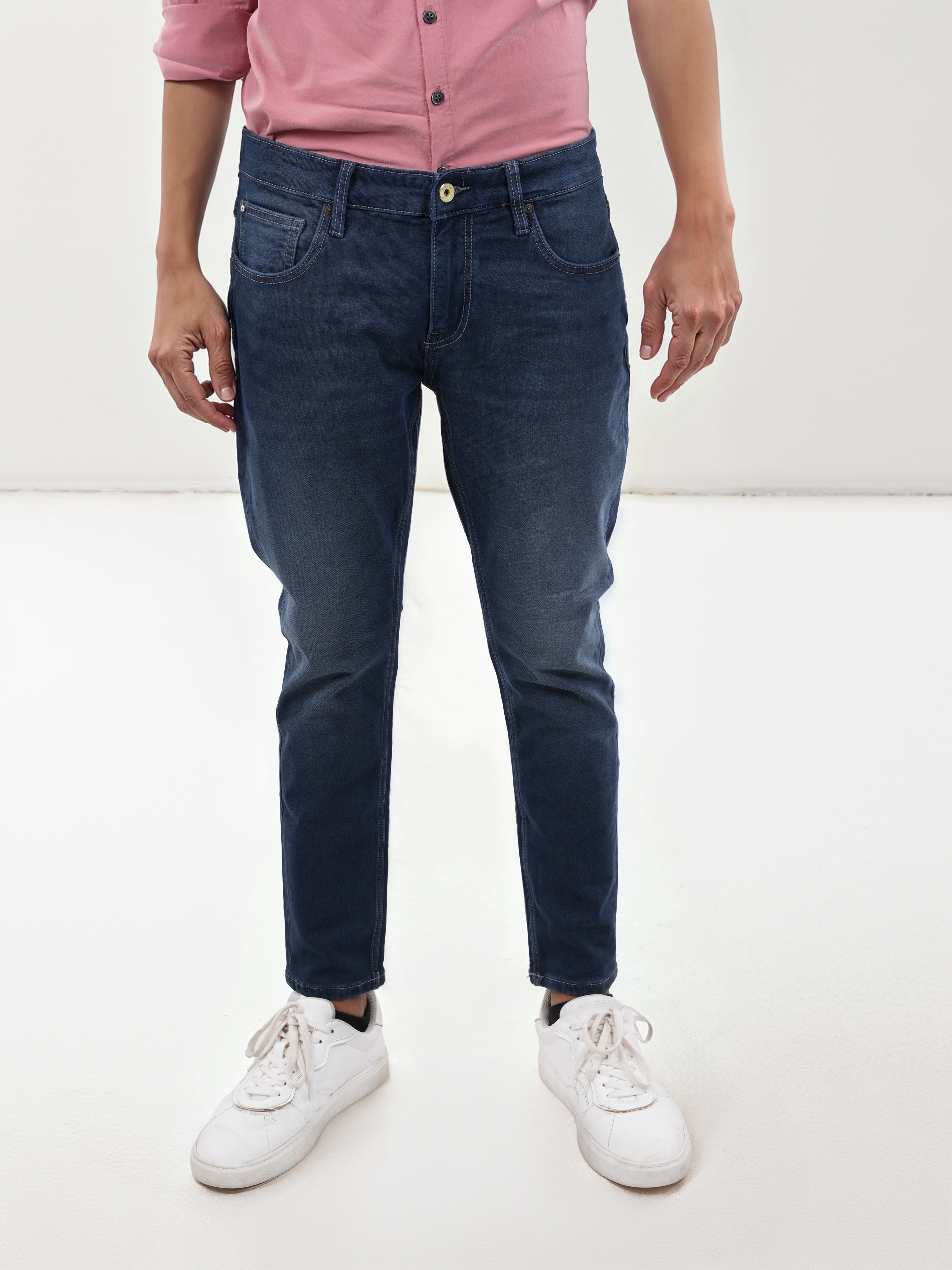 Celio Men Blue Solid Skinny Fit Cotton Ankle Lengh Jeans